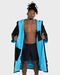 Adult Male in studio wearing black blue remix Dryrobe®