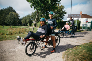 A person cycling on a RORO bike with Holly 