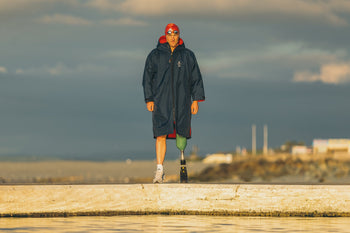 Team GB Paratriathlete Mike Taylor wearing a dryrobe Advance