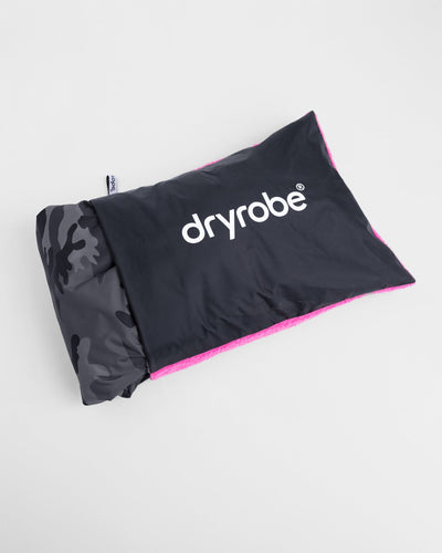 Studio flat shot of Dryrobe® black pink cushion cover 