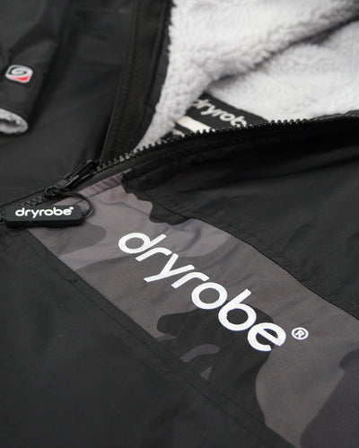 Flat detail studio shot of Dryrobe® black grey remix