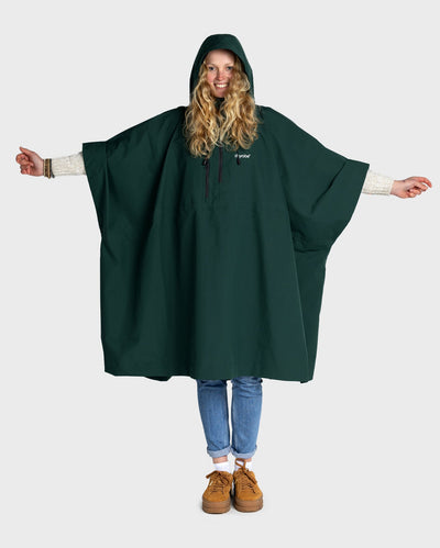 Female Adult wearing Dryrobe® poncho Green in studio