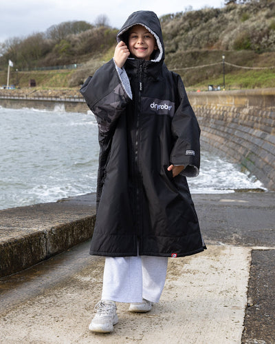 Kids black grey Dryrobe® remix by the sea 