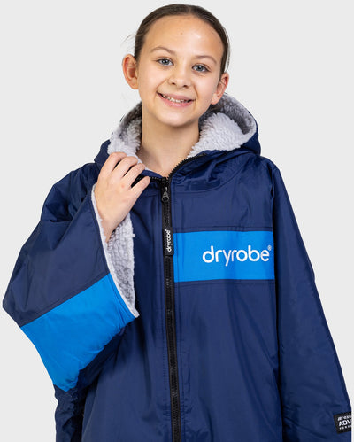 Kids navy cobalt Dryrobe® remix in studio