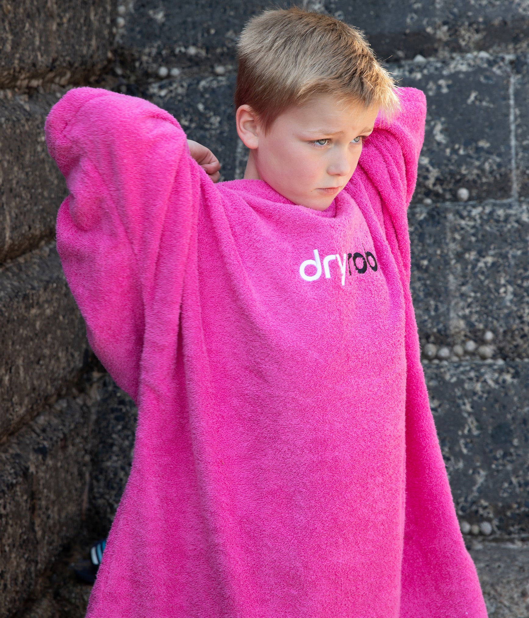1|Pink dryrobe® Organic Cotton lightweight, super-soft-to-touch towel poncho for Kids