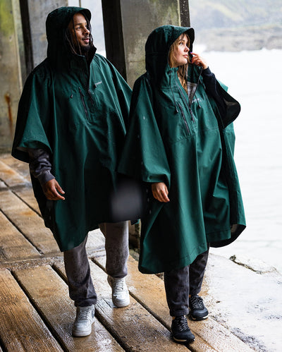 *MALE* Two people walking in the rain in Dryrobe® ponchos