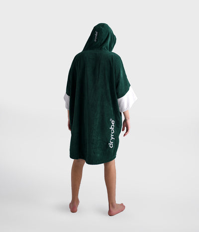 *MALE* Person wearing a green towel dryrobe on a white background