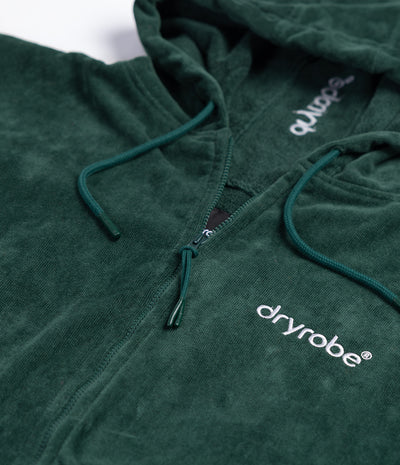 Green hoodie with 'dryrobe' branding on a white background