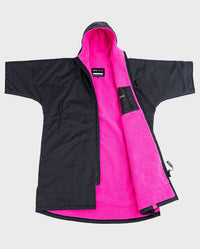 Black Pink dryrobe® Advance Short Sleeve laid out showing inner lining