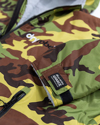 Close up of logo and sleeve on Camo Grey dryrobe® Advance Long Sleeve