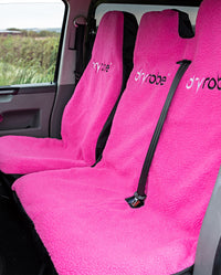 dryrobe Double and Single Van Seat Covers in Pink shown inside van 