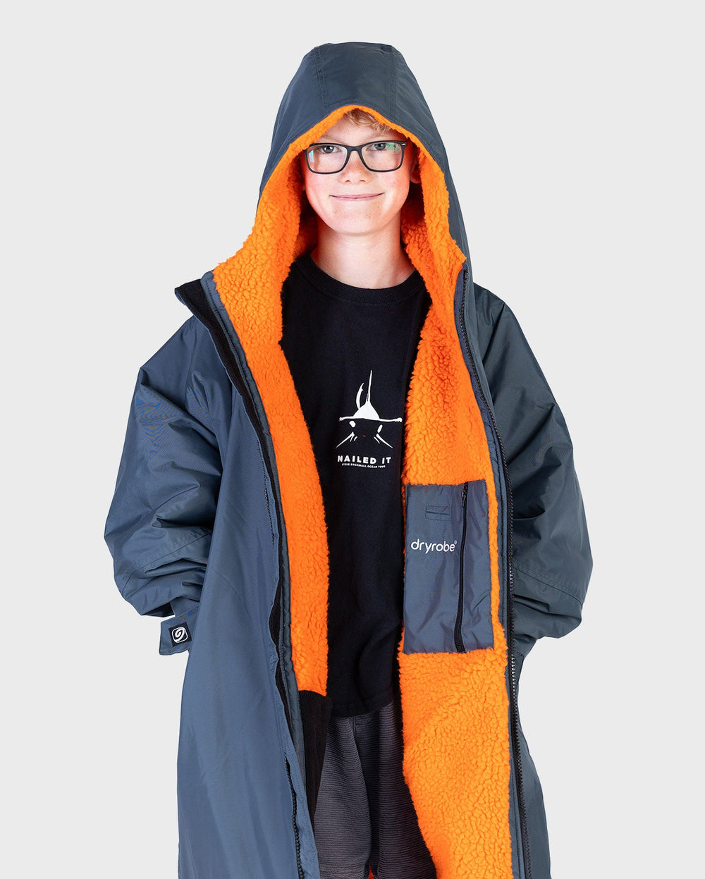 Dark Grey Orange Long Sleeve Kids Changing Robe | Dryrobe® – Dryrobe ...