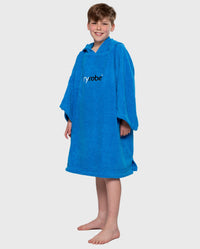 Boy wearing Cobalt Blue Kids Organic Towel robe