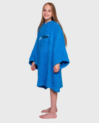 Girl wearing Cobalt Blue Kids Organic Towel robe