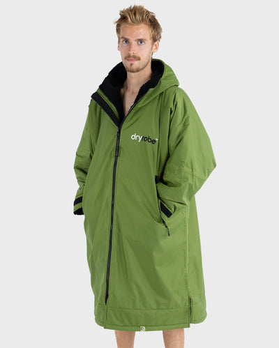 *MALE* wearing Forest Green dryrobe¬Æ Advance Long Sleeve, zipped up