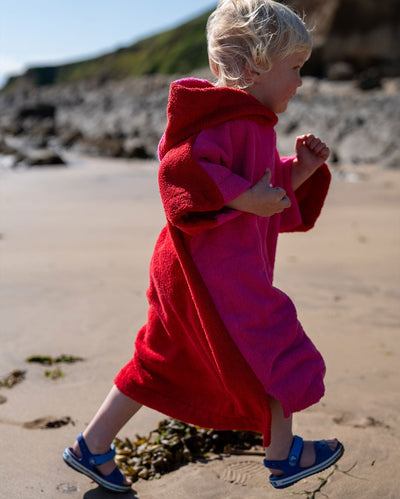 REWORK - Pink Red Kids Organic Towel Changing Robe